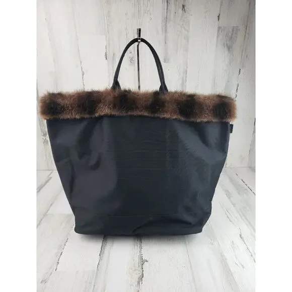 Murval Paris Black Faux Fur Tote Bag Women's Purse Monogram RSL - Picture 6 of 12